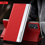 Plating Leather Magnetic Flip Samsung Galaxy Case - HoHo Cases For Samsung Galaxy S21 Ultra / Red
