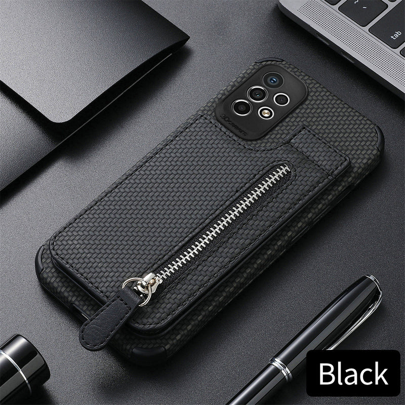Leather Zipper Carbon Fiber Samsung Galaxy Case - HoHo Cases For Samsung Galaxy S20 / Black