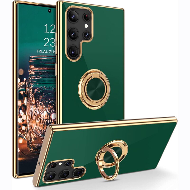 Plating Magnetic Samsung Galaxy Case with Ring Holder - HoHo Cases Samsung Galaxy Note 20 / Dark Green