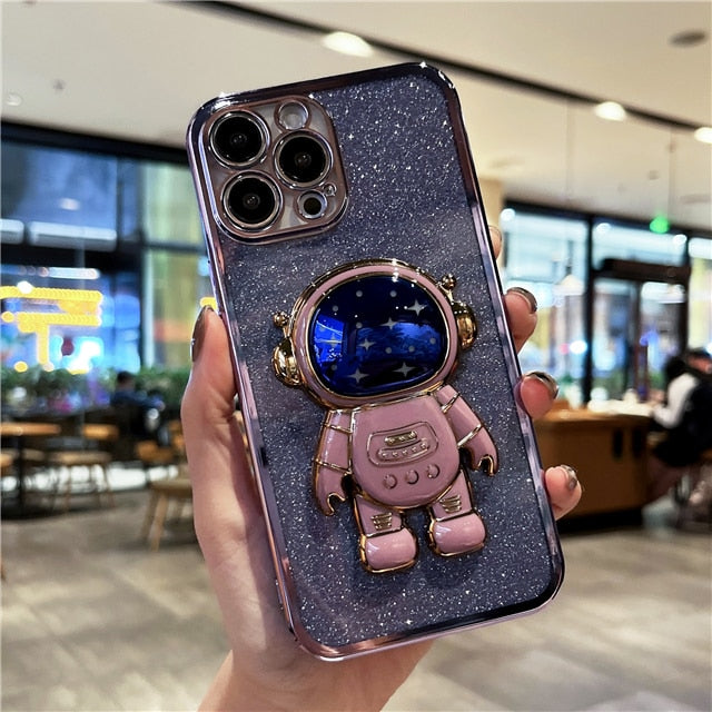 Luxury Plating Glitter Astronaut iPhone Case - HoHo Cases iPhone 14 Pro Max / Light Purple Purple / China