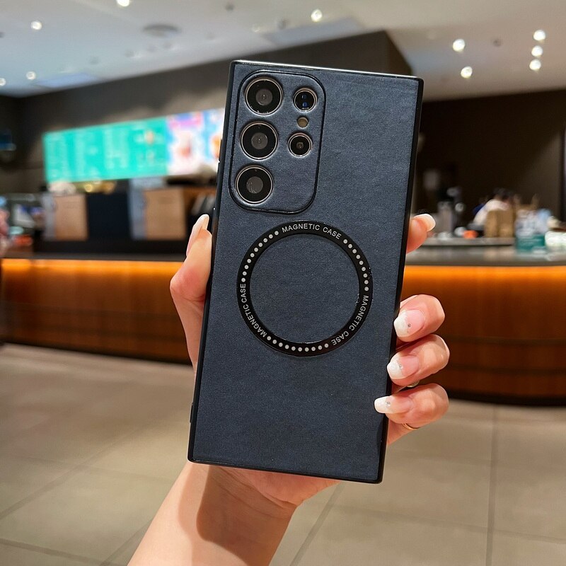 Shockproof Suede Leather MagSafe Samsung Case
