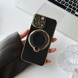 Plating Magnetic Bracket MagSafe iPhone Case - HoHo Cases For iPhone 14 / Black
