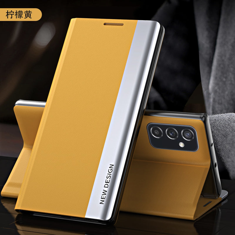 Plating Leather Magnetic Flip Samsung Galaxy Case - HoHo Cases For Samsung Galaxy S21 Ultra / Yellow