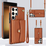 Lanyard Leather Multi Cards Wallet Samsung Galaxy Case - HoHo Cases For Samsung Galaxy S20 / Brown