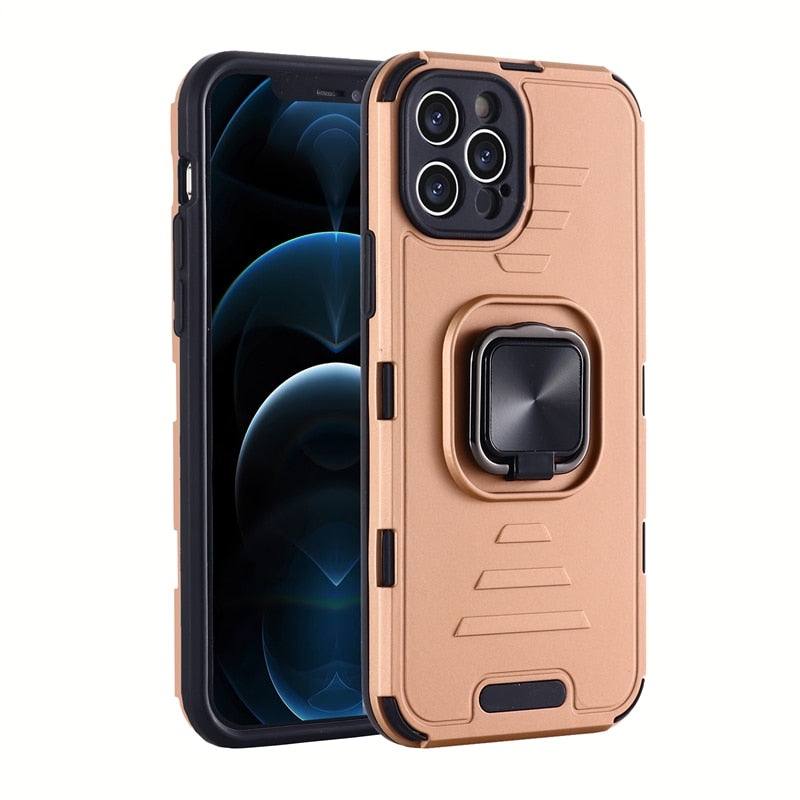 Cool Armor iPhone Case with Ring Holder Stand - HoHo Cases For iPhone 11 / Rose Gold