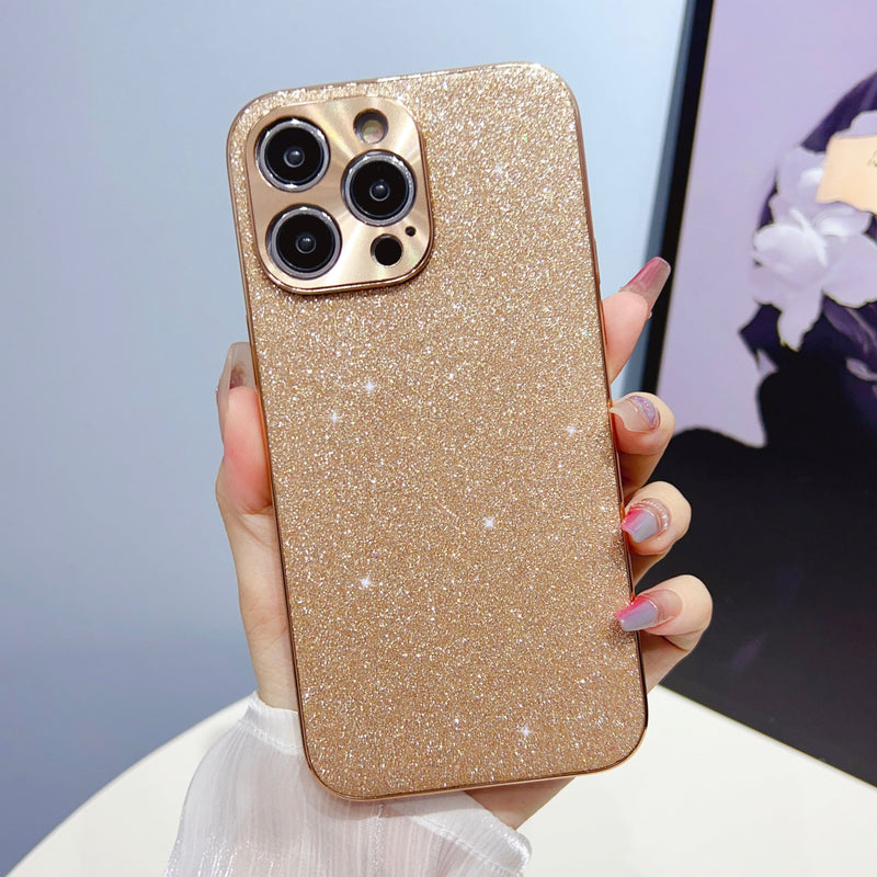 Electroplated Frame Lambskin iPhone Case - HoHo Cases For iPhone 14 / Glitter Gold