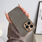 Electroplated Frame Lambskin iPhone Case - HoHo Cases For iPhone 14 / Grey