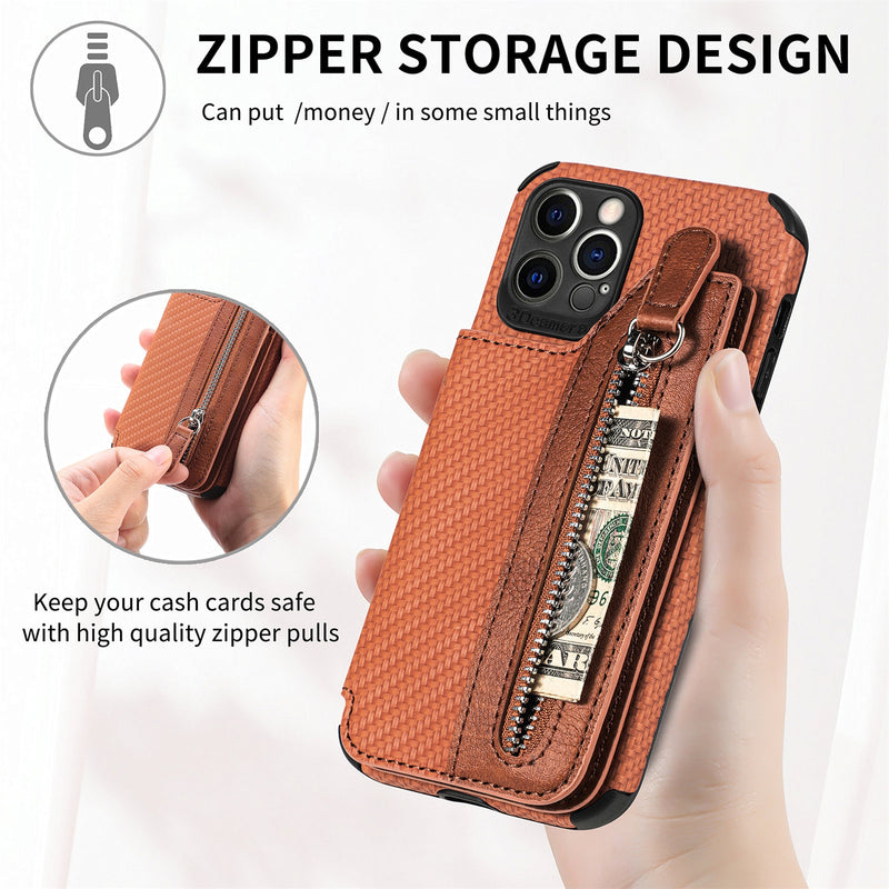 Zipper Wallet Carbon Fiber iPhone Case