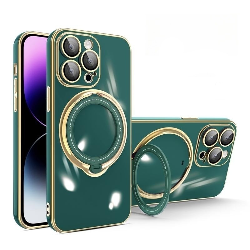 Luxury Plating MagSafe iPhone Case with Ring Holder - HoHo Cases iPhone 14 Pro Max / Dark Green