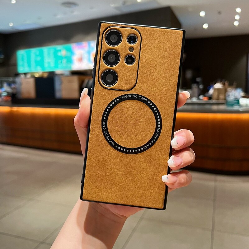 Shockproof Suede Leather MagSafe Samsung Case