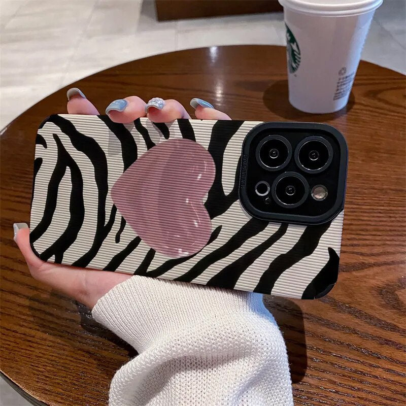 Fashion Pink Love Heart Zebra Pattern iPhone Case - HoHo Cases