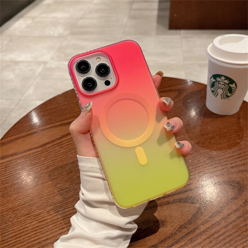 Neon Gradient Laser Magnetic Charging iPhone 15 Cases