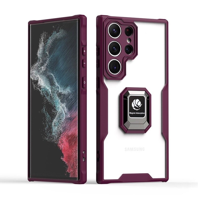 Transparent Magnetic Ring Samsung Galaxy Case - HoHo Cases Samsung Galaxy A12 / Wine Red