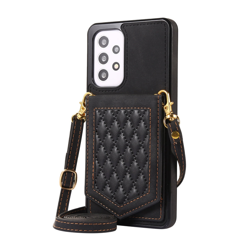 Crossbody Mirror Lanyard Wallet Samsung Galaxy Case - HoHo Cases For Samsung Galaxy S23 Ultra / Black