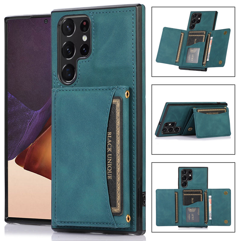 Triple Folded Matte Leather Wallet Samsung Galaxy Case - HoHo Cases For Samsung Galaxy S20 / Blue