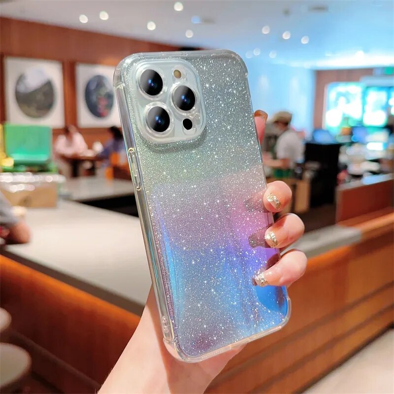 Shockproof Laser Colorful Glitter Clear iPhone Case