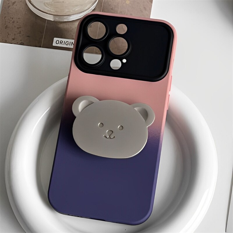 Cute 3D Bear Holder Gradient iPhone Case
