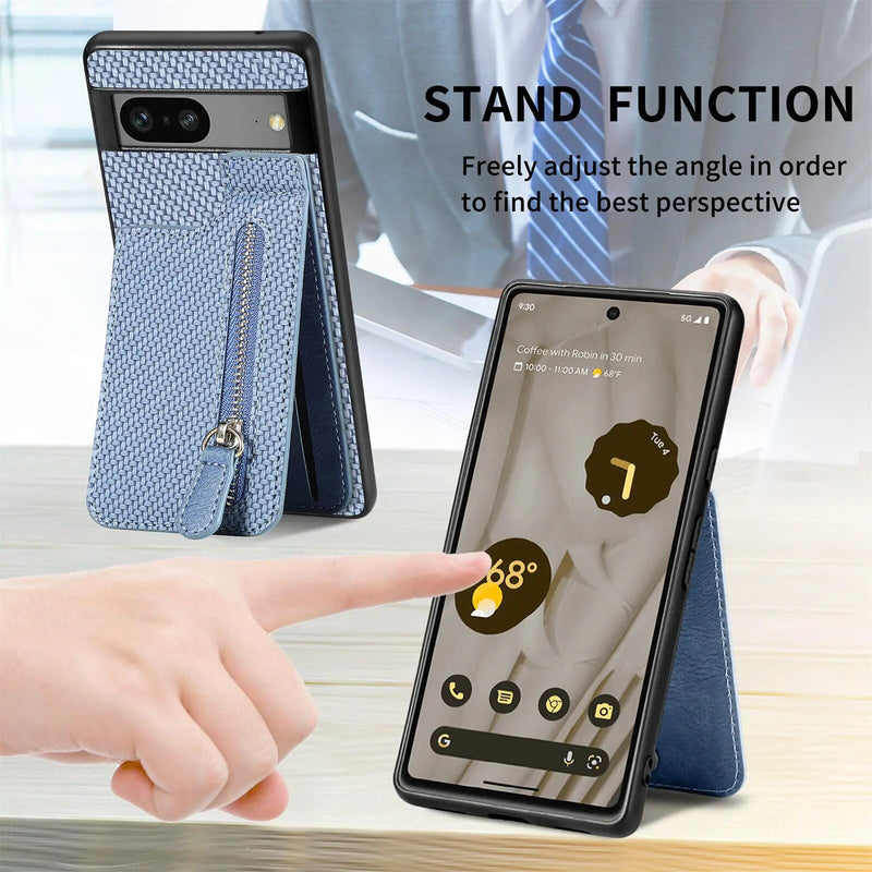 Carbon Fiber Flip Wallet Google Pixel Case