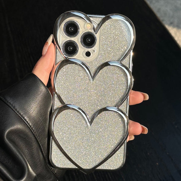 3D Glitter Heart Transparent iPhone Case - HoHo Cases