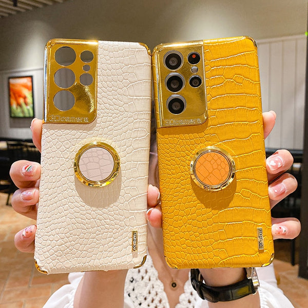 Plated Crocodile Texture Ring Holder Samsung Case - HoHo Cases