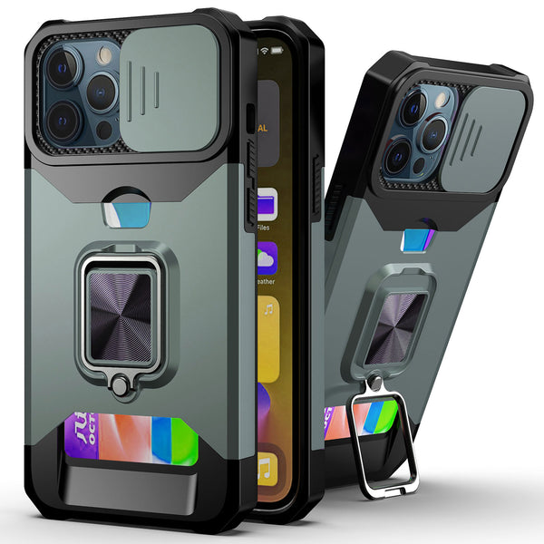 Heavy Duty Armor iPhone Case with Card Holder - HoHo Cases For iphone 11 / green