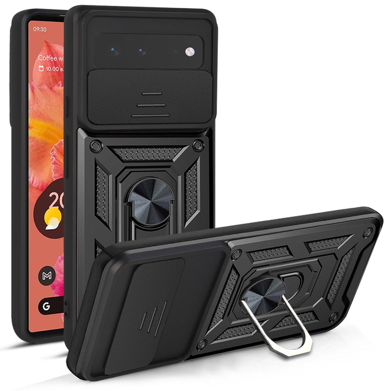 Armor Style Google Pixel Case with Ring Stand - HoHo Cases For Google Pixel 6 / Black
