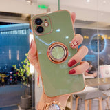 Gold Plated iPhone Case with Ring Holder - HoHo Cases For iPhone 12 Mini / Light Green