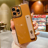 Luxury Plating Wrist Strap iPhone Case - HoHo Cases For iPhone 13 / Brown