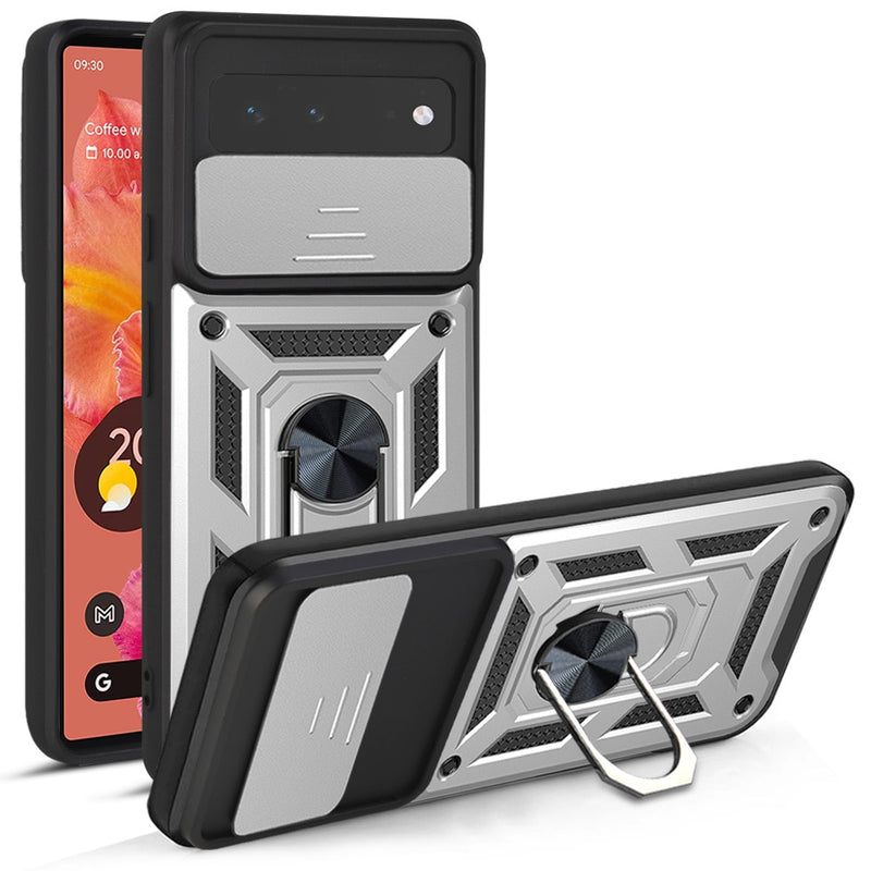 Armor Style Google Pixel Case with Ring Stand - HoHo Cases For Google Pixel 6 / Silver