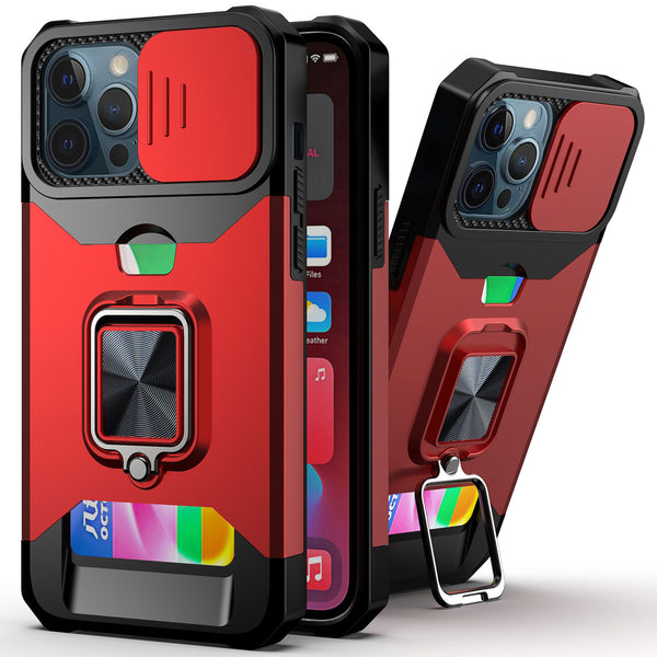 Heavy Duty Armor iPhone Case with Card Holder - HoHo Cases For iphone 11 / Red