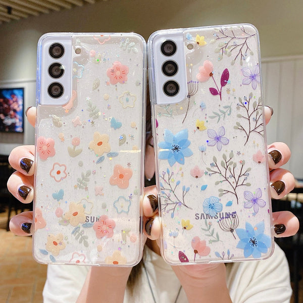 Glitter Flowers Clear Samsung Case - HoHo Cases
