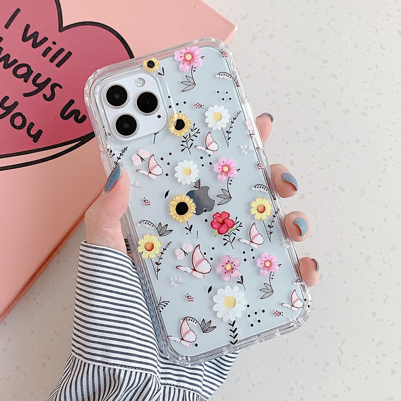 Cute Floral Transparent iPhone Case - HoHo Cases For iPhone 14 / c