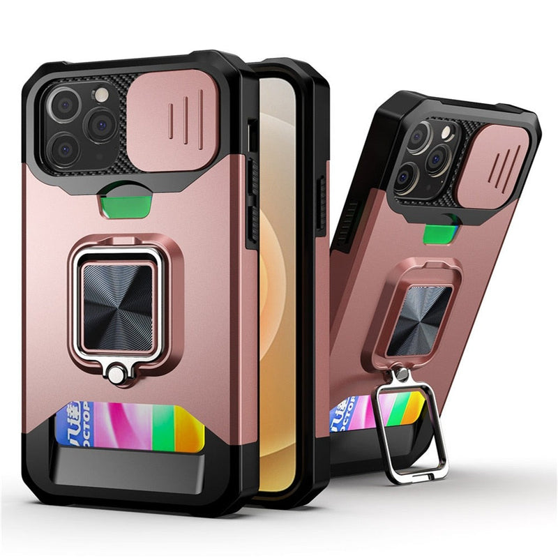 Ultra Armor iPhone Case with Ring and Card Slot - HoHo Cases For iPhone 12 / Rose Gold