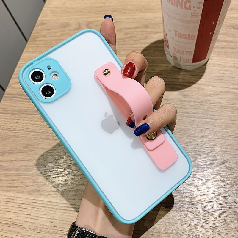 Matte Shockproof iPhone Case with Wristband Holder - HoHo Cases For iPhone 14 / Light Blue