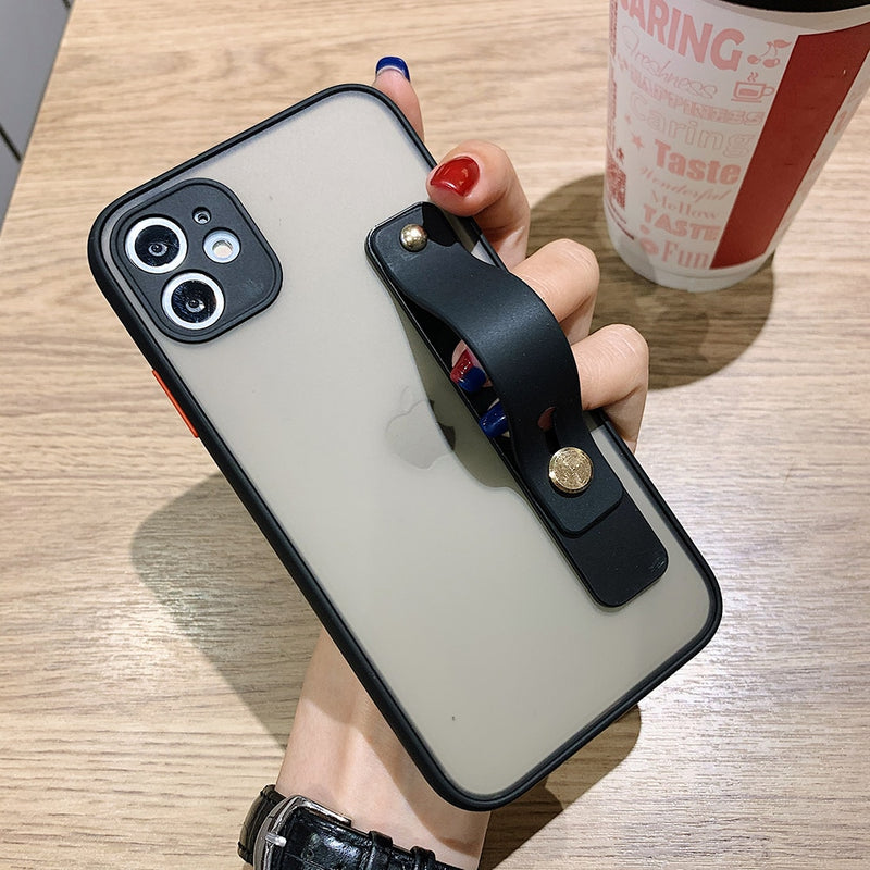 Matte Shockproof iPhone Case with Wristband Holder - HoHo Cases For iPhone 14 / Black