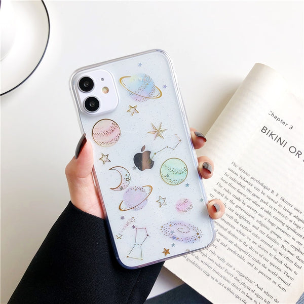 Clear Astronomical Glitter iPhone Case - HoHo Cases For iPhone 14 / White