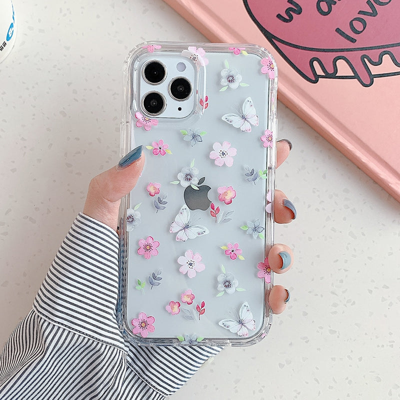 Cute Floral Transparent iPhone Case - HoHo Cases For iPhone 14 / d