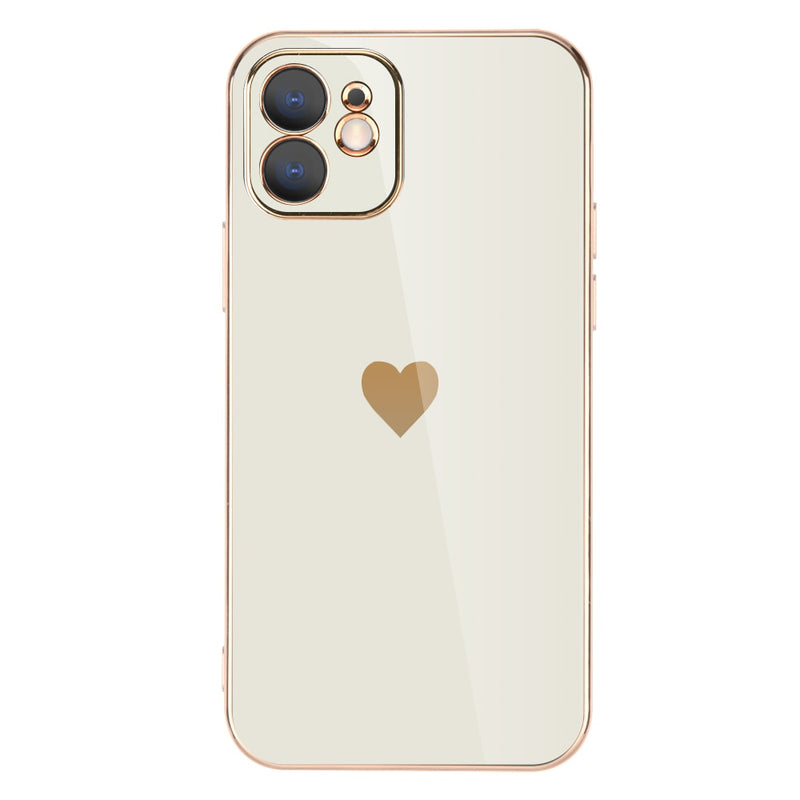 Heart Plating Square iPhone Case - HoHo Cases For iPhone12 Pro Max / White
