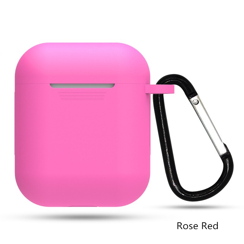 Candy Color Silicone Apple AirPods Case with Hooks - HoHo Cases Rose Red