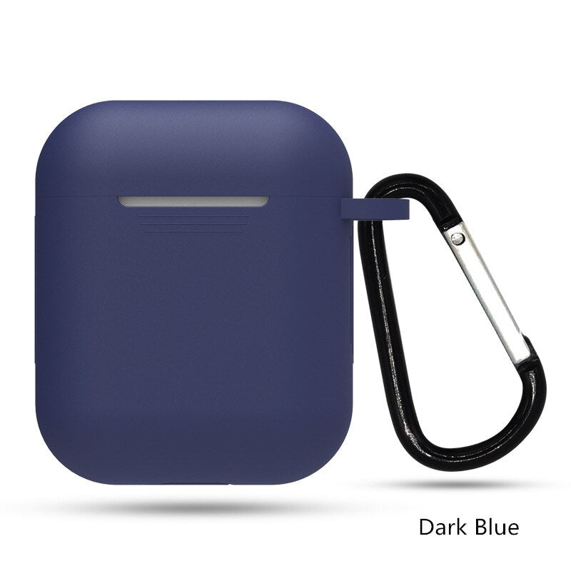 Candy Color Silicone Apple AirPods Case with Hooks - HoHo Cases Dark Blue