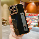Luxury Plating Wrist Strap iPhone Case - HoHo Cases For iPhone 13 / Black