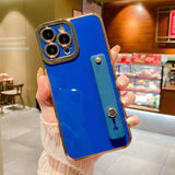 Luxury Plating Wrist Strap iPhone Case - HoHo Cases For iPhone 13 / Dark Blue
