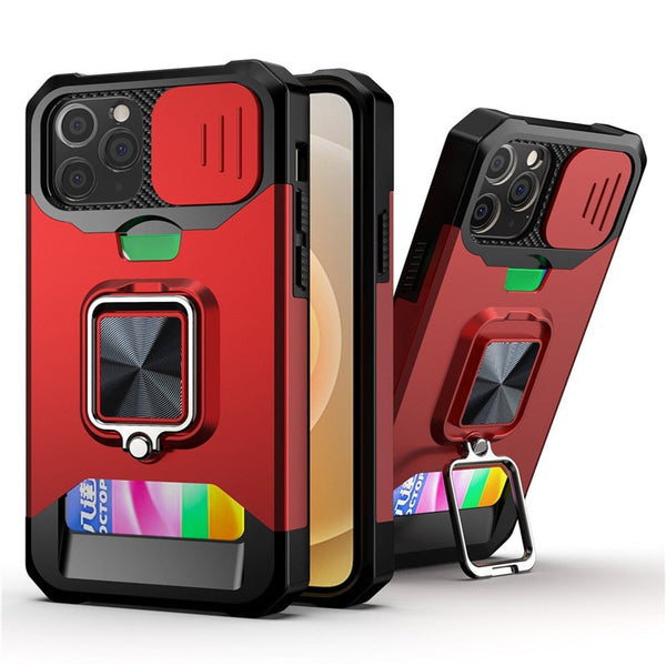 Ultra Armor iPhone Case with Ring and Card Slot - HoHo Cases For iPhone 12 / Red