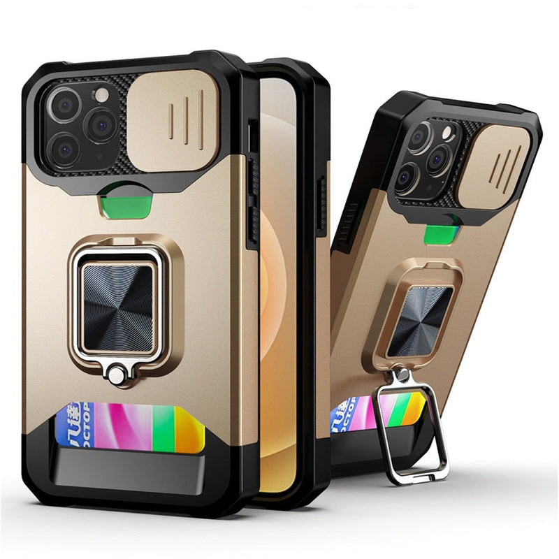 Ultra Armor iPhone Case with Ring and Card Slot - HoHo Cases For iPhone 12 / Gold