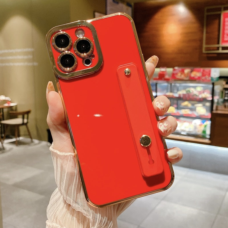 Luxury Plating Wrist Strap iPhone Case - HoHo Cases For iPhone 13 / Red