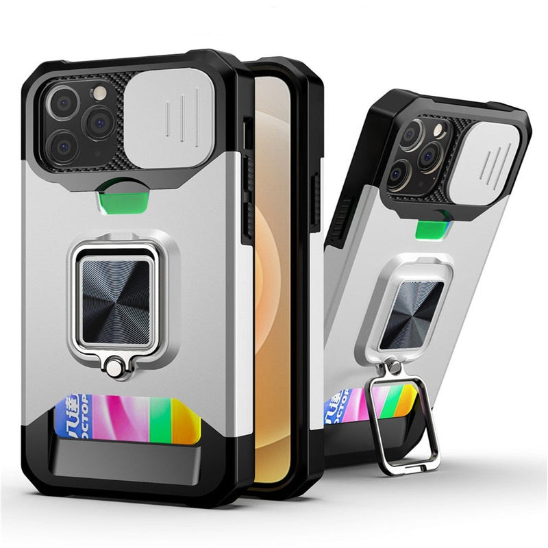 Ultra Armor iPhone Case with Ring and Card Slot - HoHo Cases For iPhone 12 / Silver