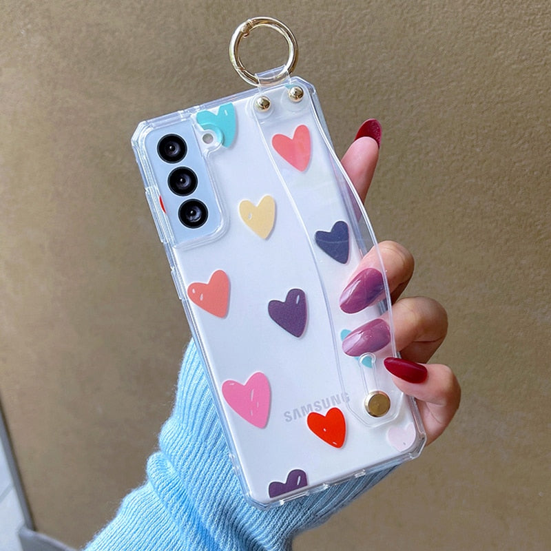 Cute Heart Transparent Samsung Case with Wristband - HoHo Cases