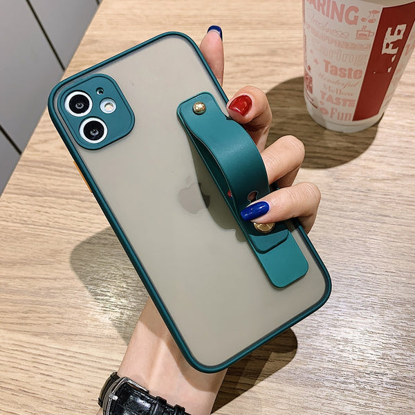 Matte Shockproof iPhone Case with Wristband Holder - HoHo Cases For iPhone 14 / Dark Green