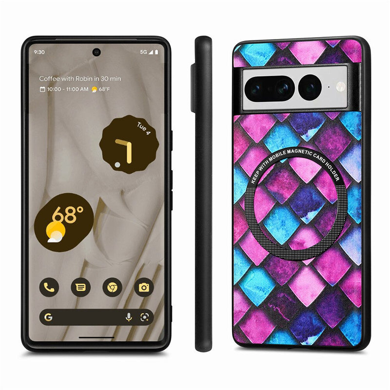 Colorful Leather Google Pixel Case with Magnetic Holder - HoHo Cases For Google Pixel 7 Pro / Purple Scales