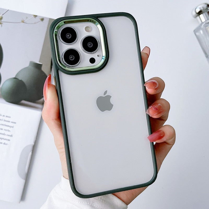 Clear Metal Camera Ring iPhone Case - HoHo Cases For iPhone 11 / Dark Green